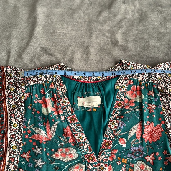 Anthropologie Zenia Floral Mini Blue Green Dress Size L - Picture 6 of 6